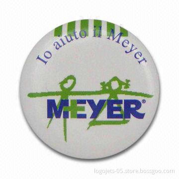 Tin and Button Badges, Available in Various Shapes and Sizes